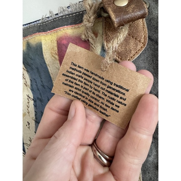 Rustic Rugged British Flag Bag Tote Distressed Leather Cotton Thick Punk London - Picture 7 of 10